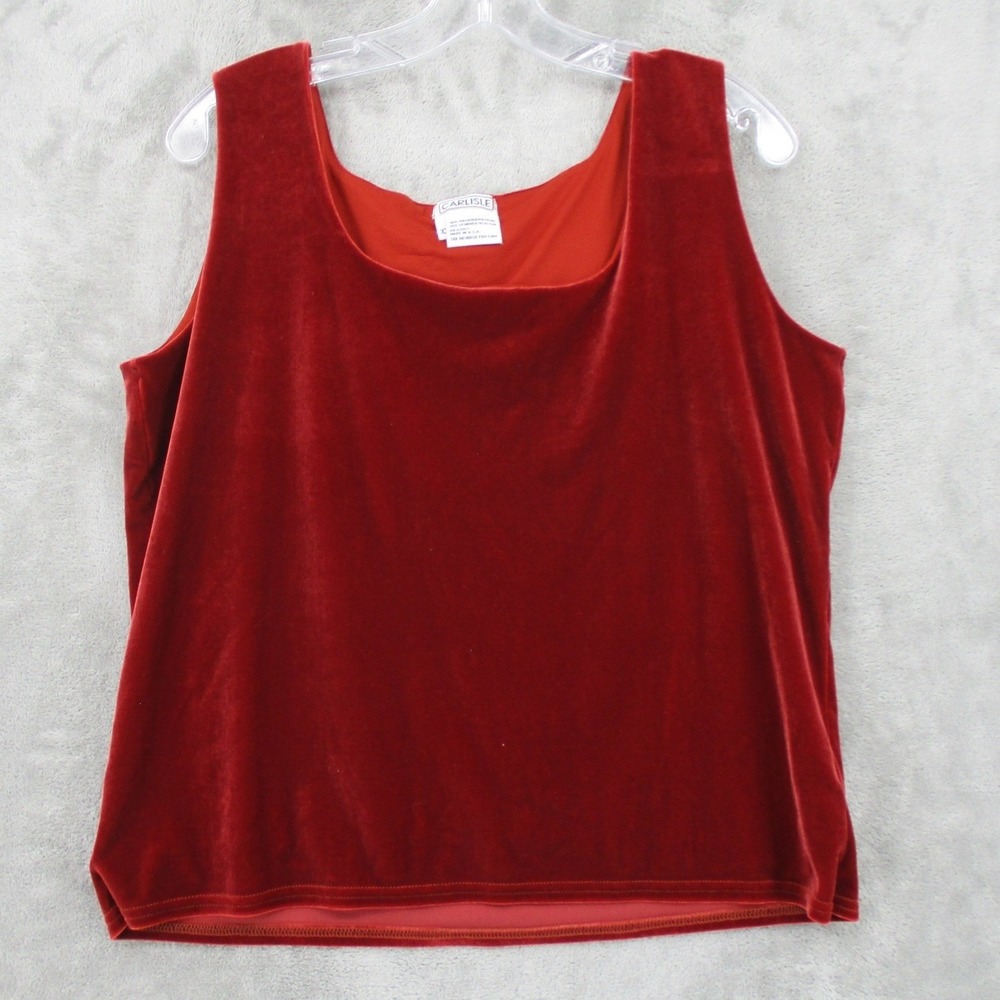 Carlisle Blouse Women XL Velvet Sleeveless Square Neck Tank Cami Office Rust Red
